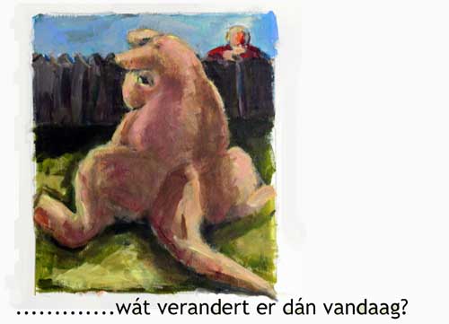 Groe kijkt naar zijn staart