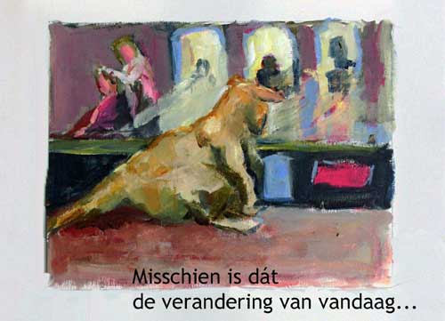 Groe kijkt bij een kapperszaak naar binnen