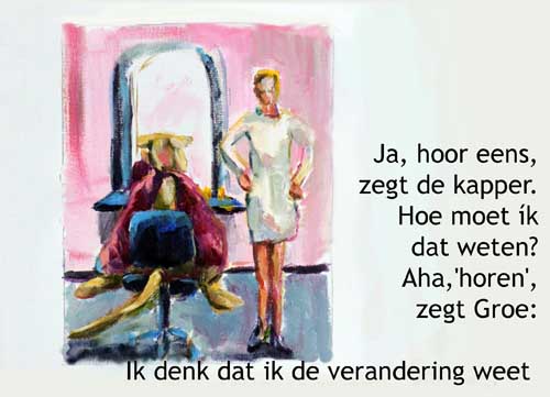 groe zit in de stoel van de kapper