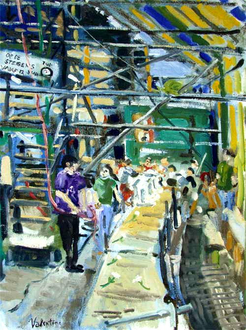 alberto valentini, detail tent molenstraat, 50.60, olie op doek, te koop