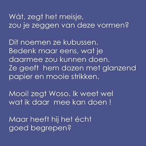 het meisje laat woso een stapel kubussen zien