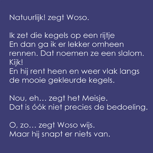 ik weet wat ik met die mooi gekleurde kegels moet doen,zegt woso